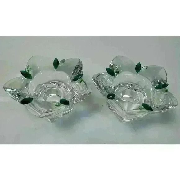 Pair of Bohemia Crystal Candle Holders 2 Made In Czech Republic-24%Pbo Emerald - Picture 8 of 10